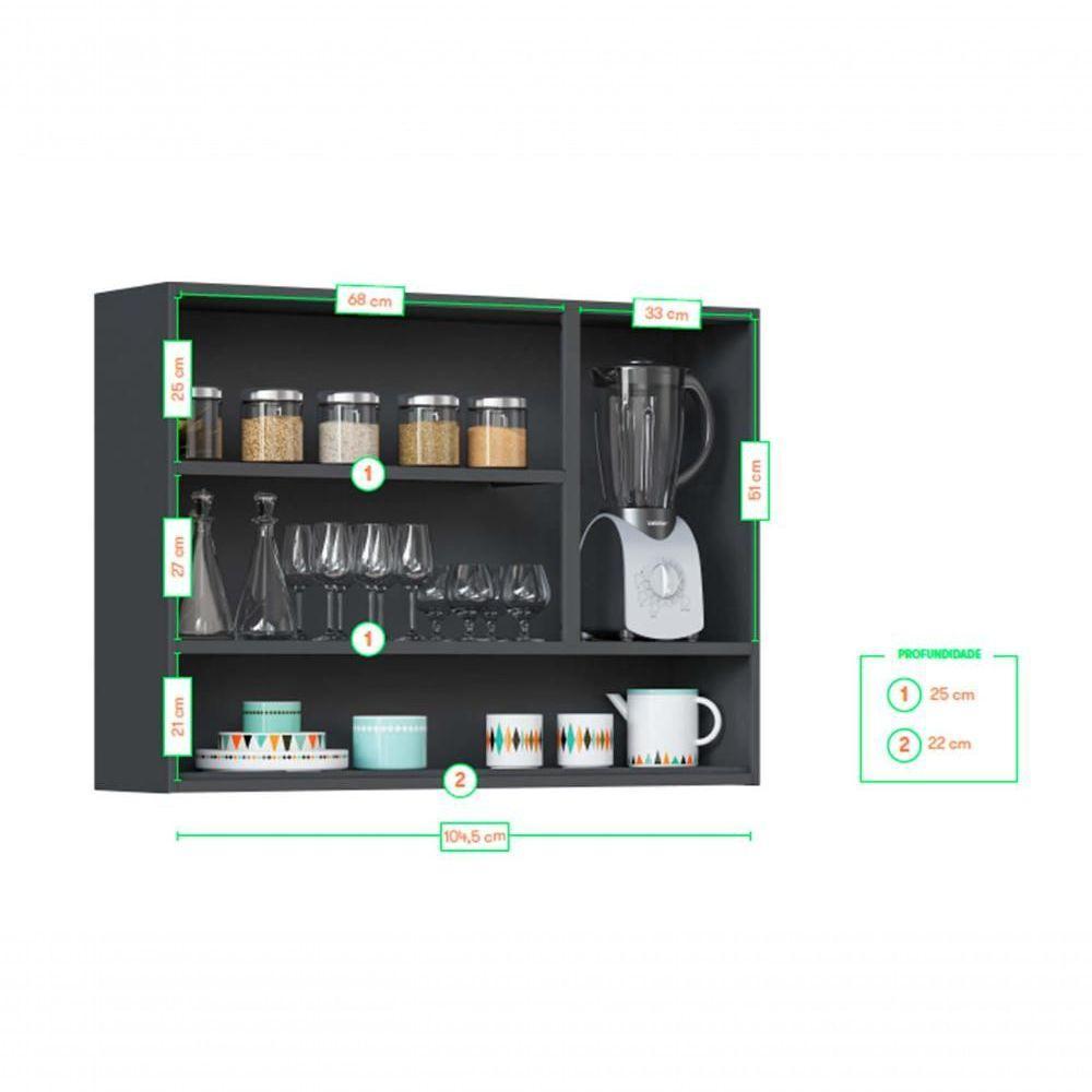 Armário Cozinhas Itatiaia Midi Pop Art i3 3 Portas com Nicho Grafite e branco - 2