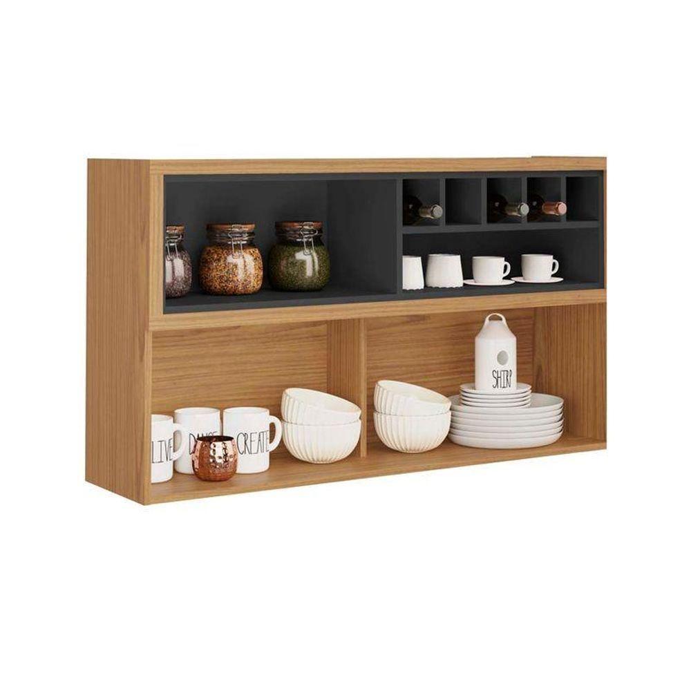 Armário Aéreo De Cozinha Itatiaia 1 Porta 1 Nicho Grafite New Porto - 2