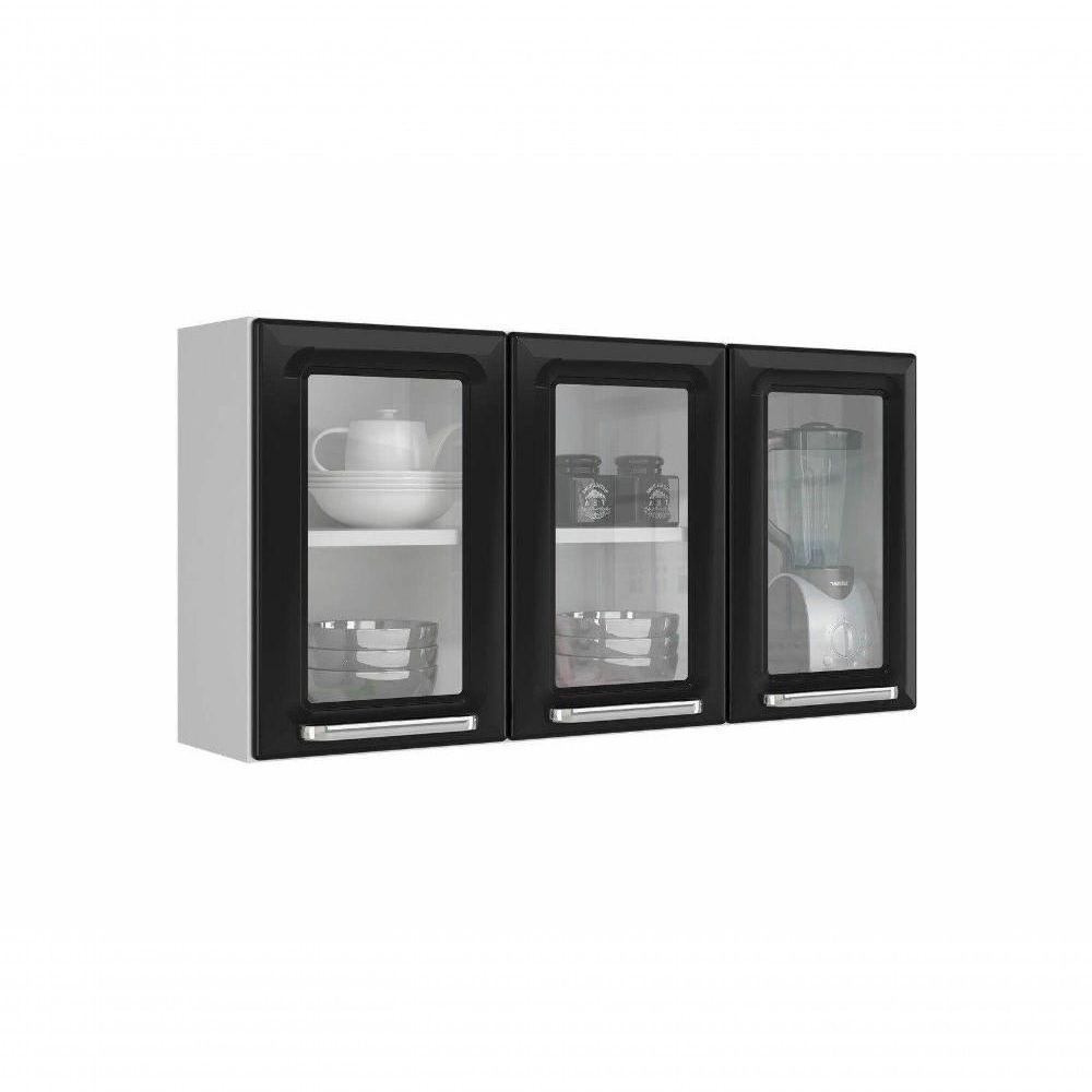 Armario Aéreo Com Vidro Cozinhas Itatiaia Luce 3 Portas Preto - 1