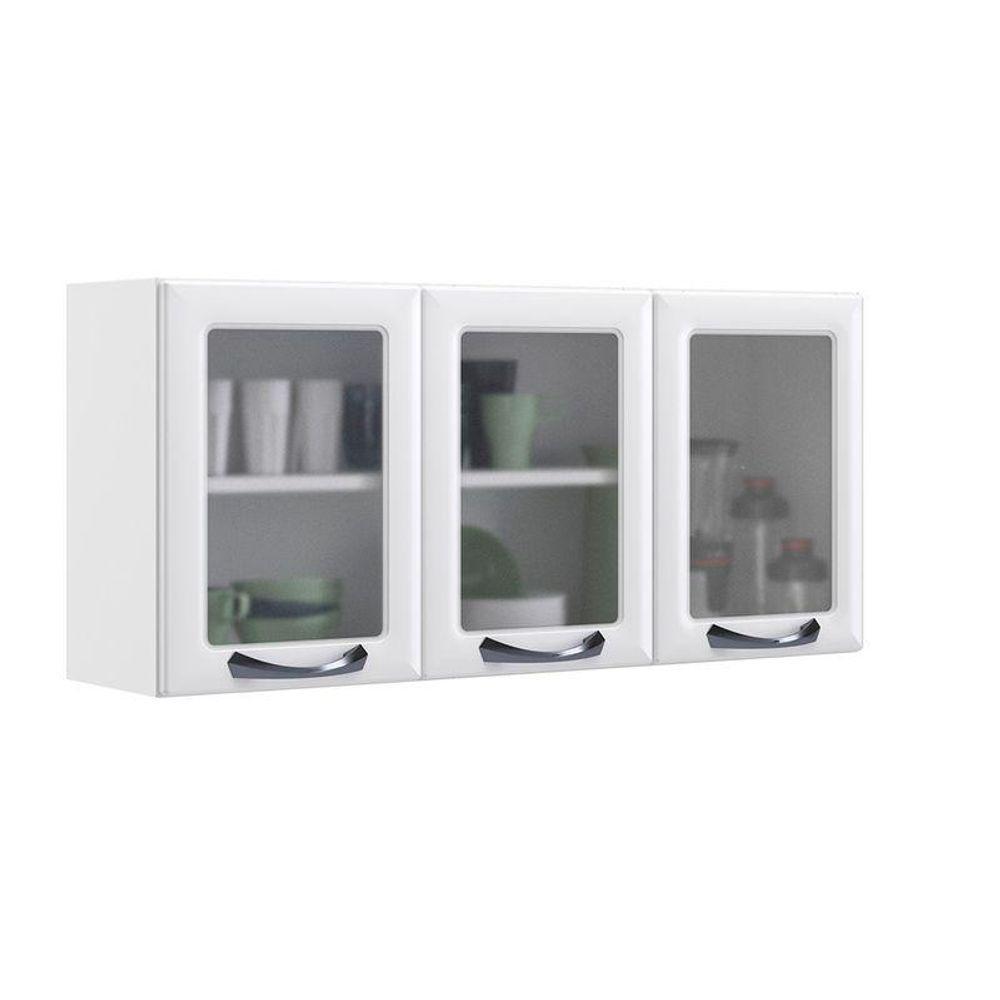Armário Aéreo De Cozinha Branco 3 Portas Com Vidro New Premium - 1