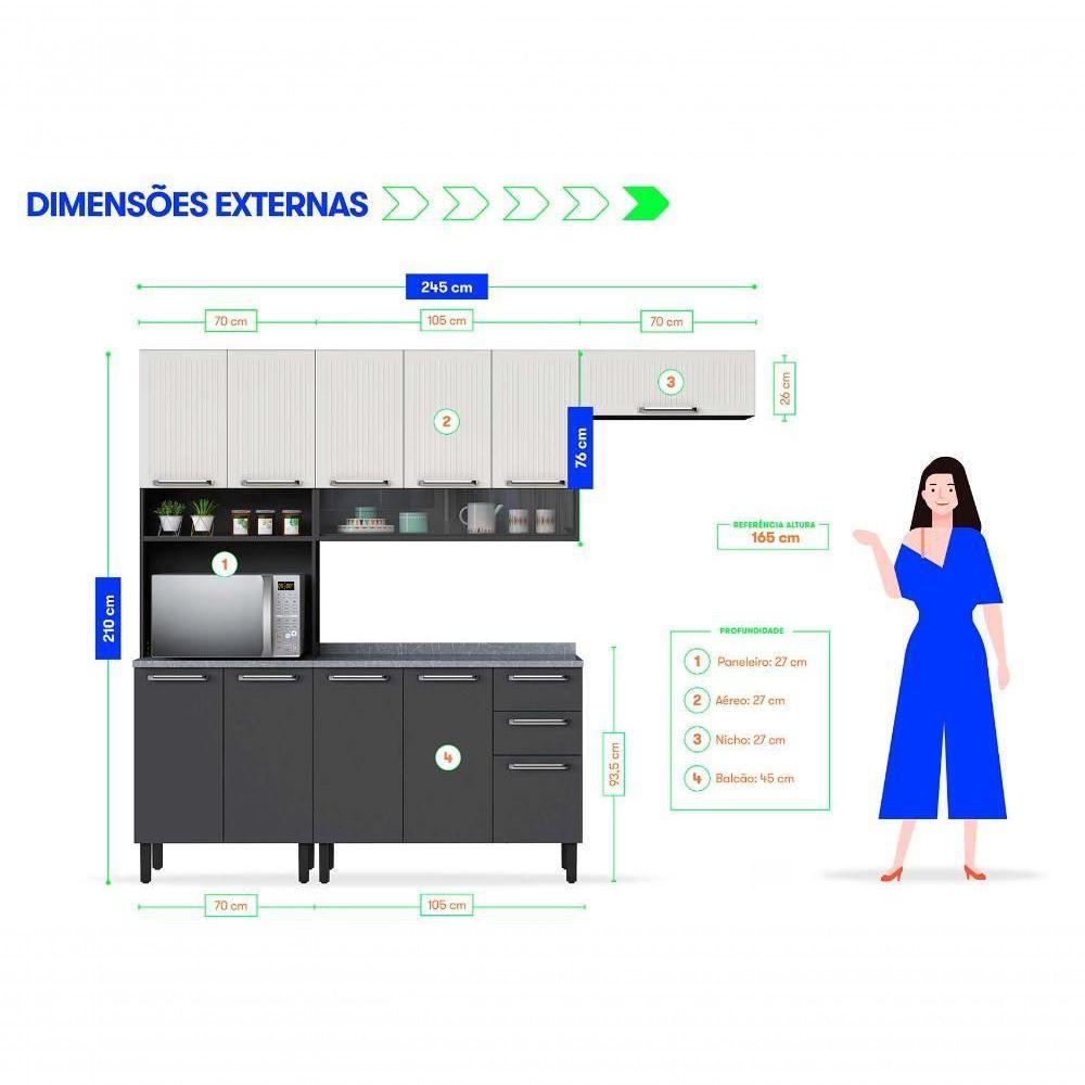 Cozinha Itatiaia Midi Pop Art I3 - 4 Peças Com Paneleiro - Grafite-branco - 9