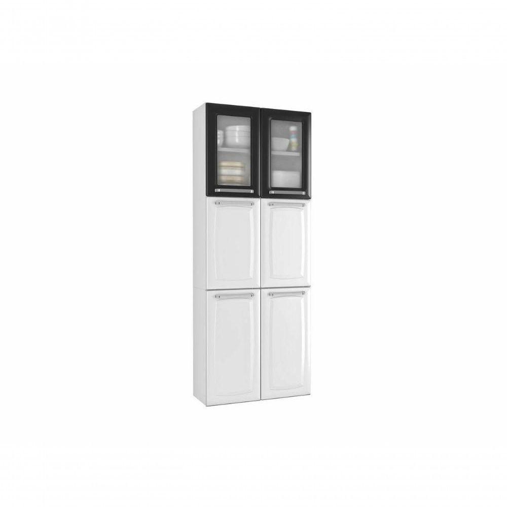 Paneleiro Duplo Max Com Vidro Cozinhas Itatiaia Luce 6 Portas Branco Com Preto - 1