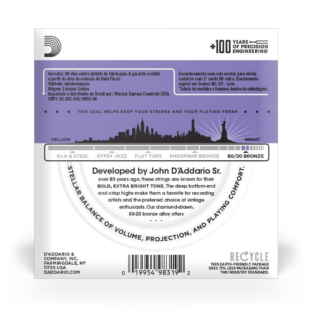 Encordoamento Violão Aço 11-52 Corda Extra D Addario Ej13-b [f035] - 3