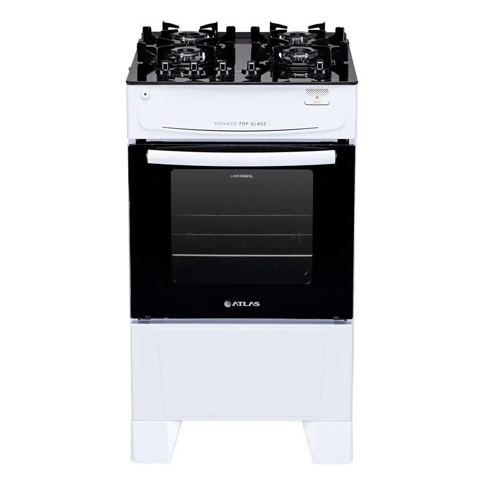Fogão 4 Bocas Atlas Mônaco Plus Branco Com Mesa De Vidro Top Glass Bivolt - 1