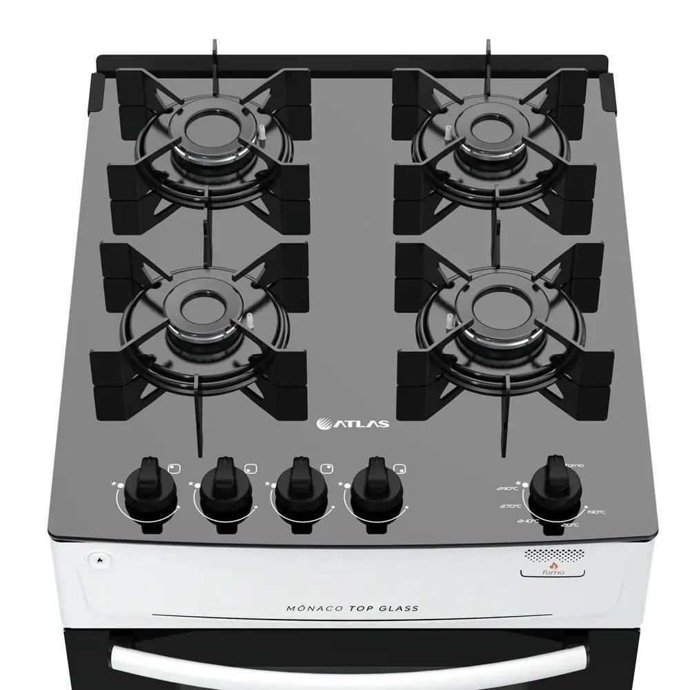 Fogão 4 Bocas Atlas Mônaco Plus Branco Com Mesa De Vidro Top Glass Bivolt - 4