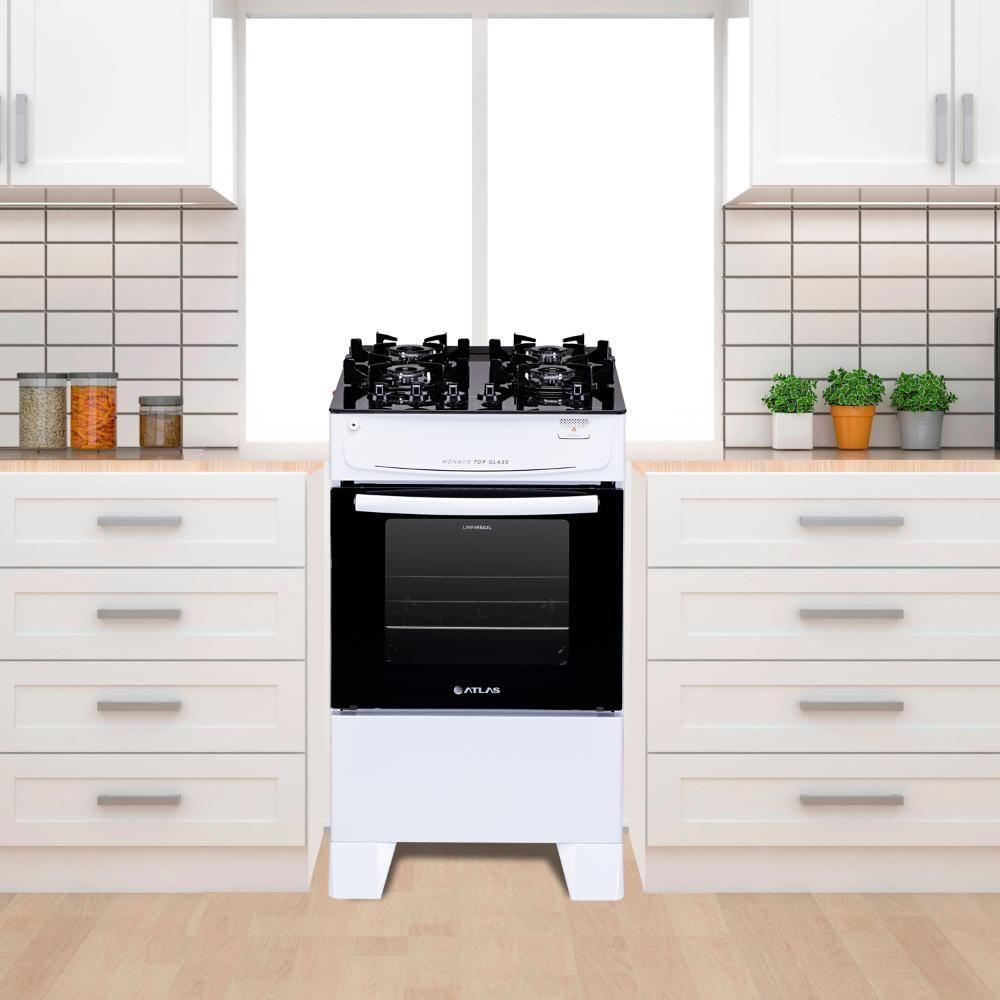 Fogão 4 Bocas Atlas Mônaco Plus Branco Com Mesa De Vidro Top Glass Bivolt - 5