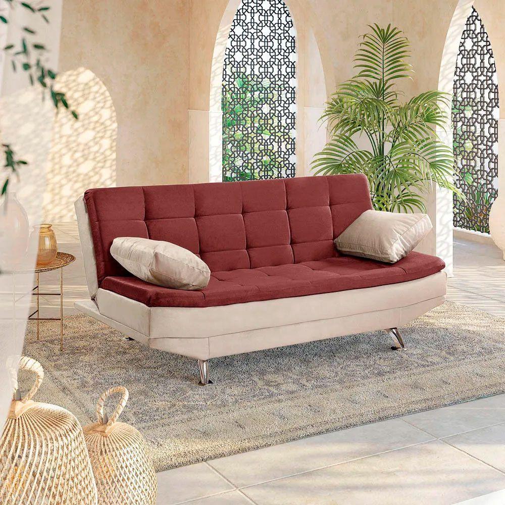 Sofá Cama Valencia 3 Lugares Reclinável Material Vinho Com Marfim - Speciale Home Vinho Com Marfim - 2