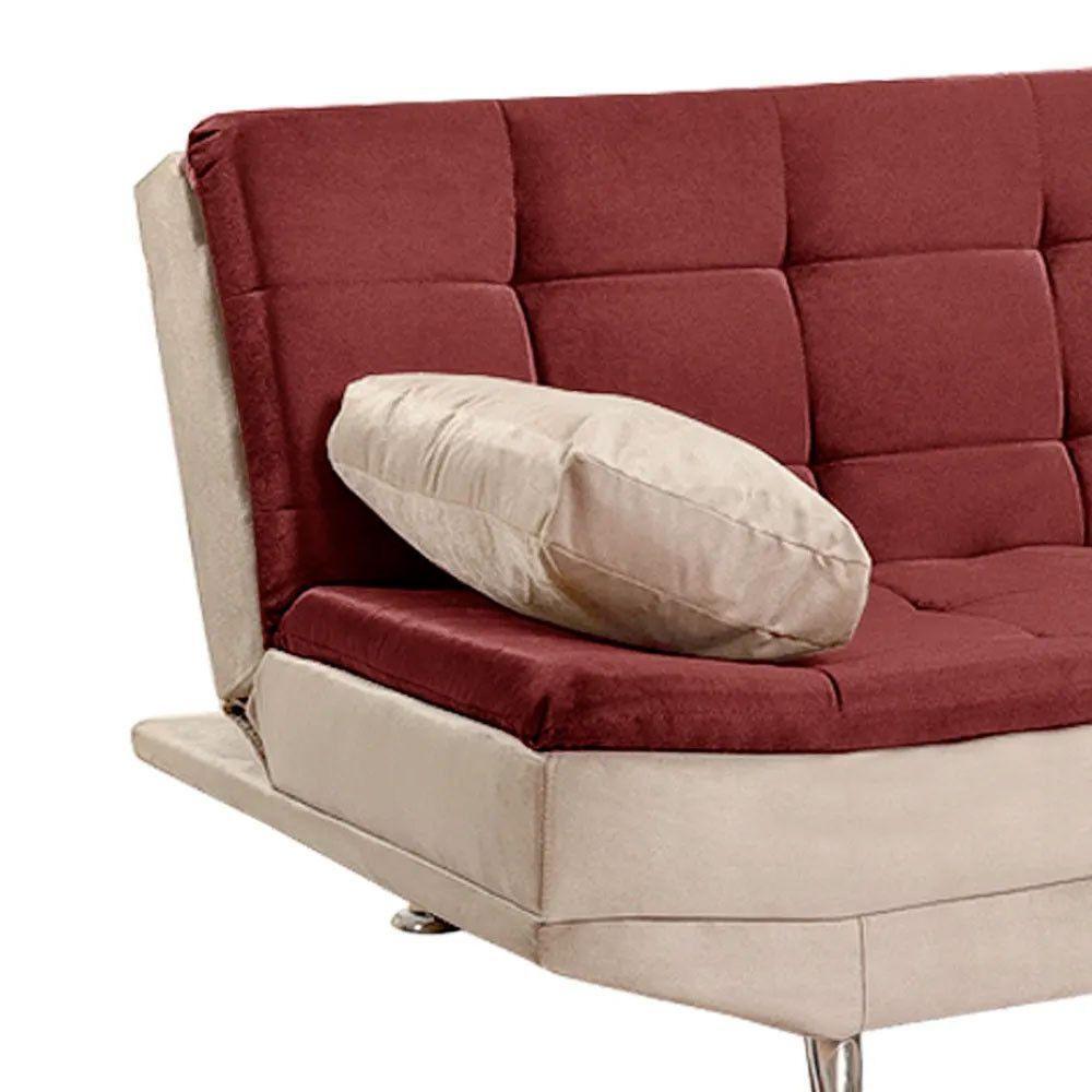 Sofá Cama Valencia 3 Lugares Reclinável Material Vinho Com Marfim - Speciale Home Vinho Com Marfim - 5