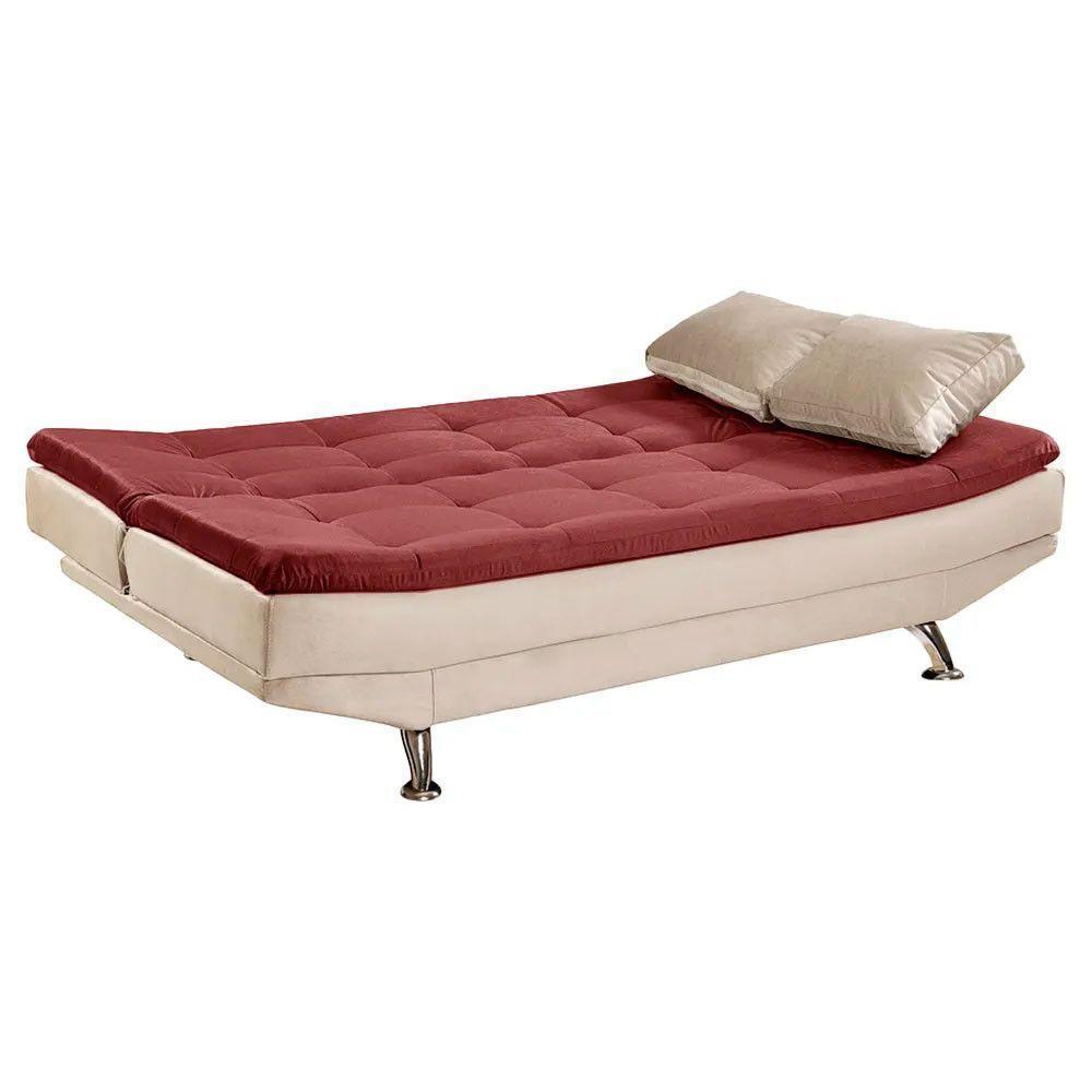 Sofá Cama Valencia 3 Lugares Reclinável Material Vinho Com Marfim - Speciale Home Vinho Com Marfim - 6