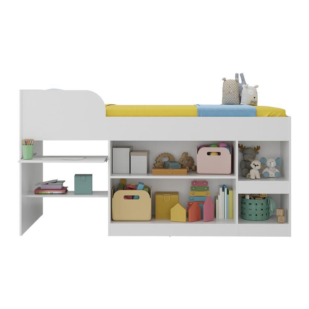 Cama Solteiro Multifuncional Para Colchão 188 X 78cm Com 2 Portas E Escrivaninha Multimóveis Mp4230 Branco Branco - 3