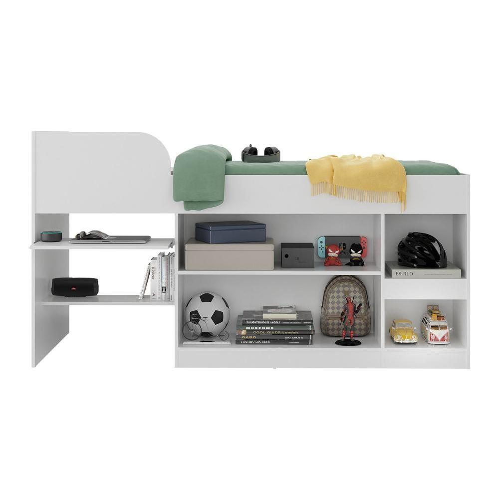 Cama Solteiro Multifuncional Com Colchão Incluso 2 Portas E Escrivaninha Multimóveis Mp4235 Branco Branco - 3