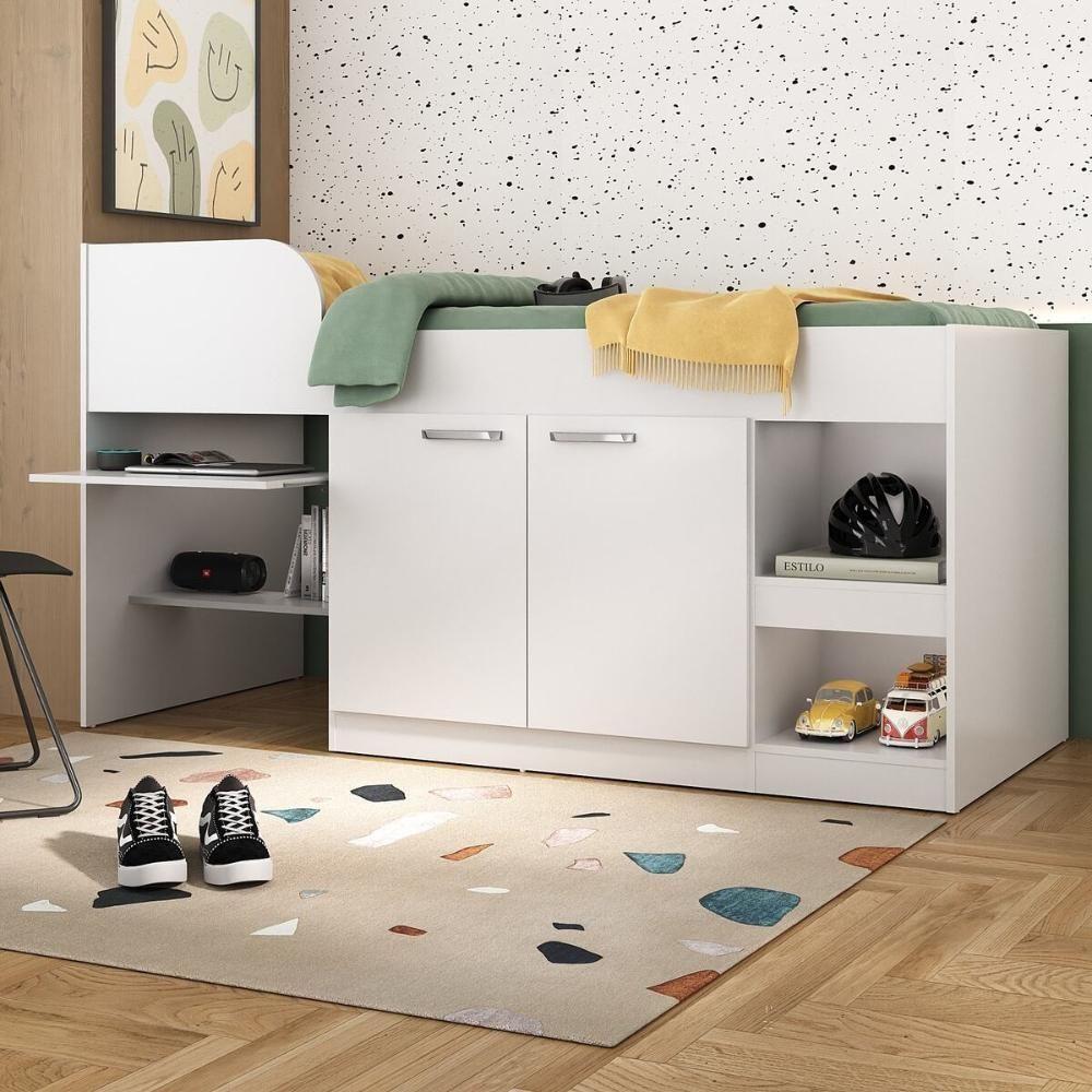 Cama Solteiro Multifuncional Com Colchão Incluso 2 Portas E Escrivaninha Multimóveis Mp4235 Branco Branco - 6