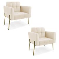 Poltrona Pé De Ferro Dourado Para Sala Kit 2 Elisa Corino D03 - D'rossi Cor Bege - 1