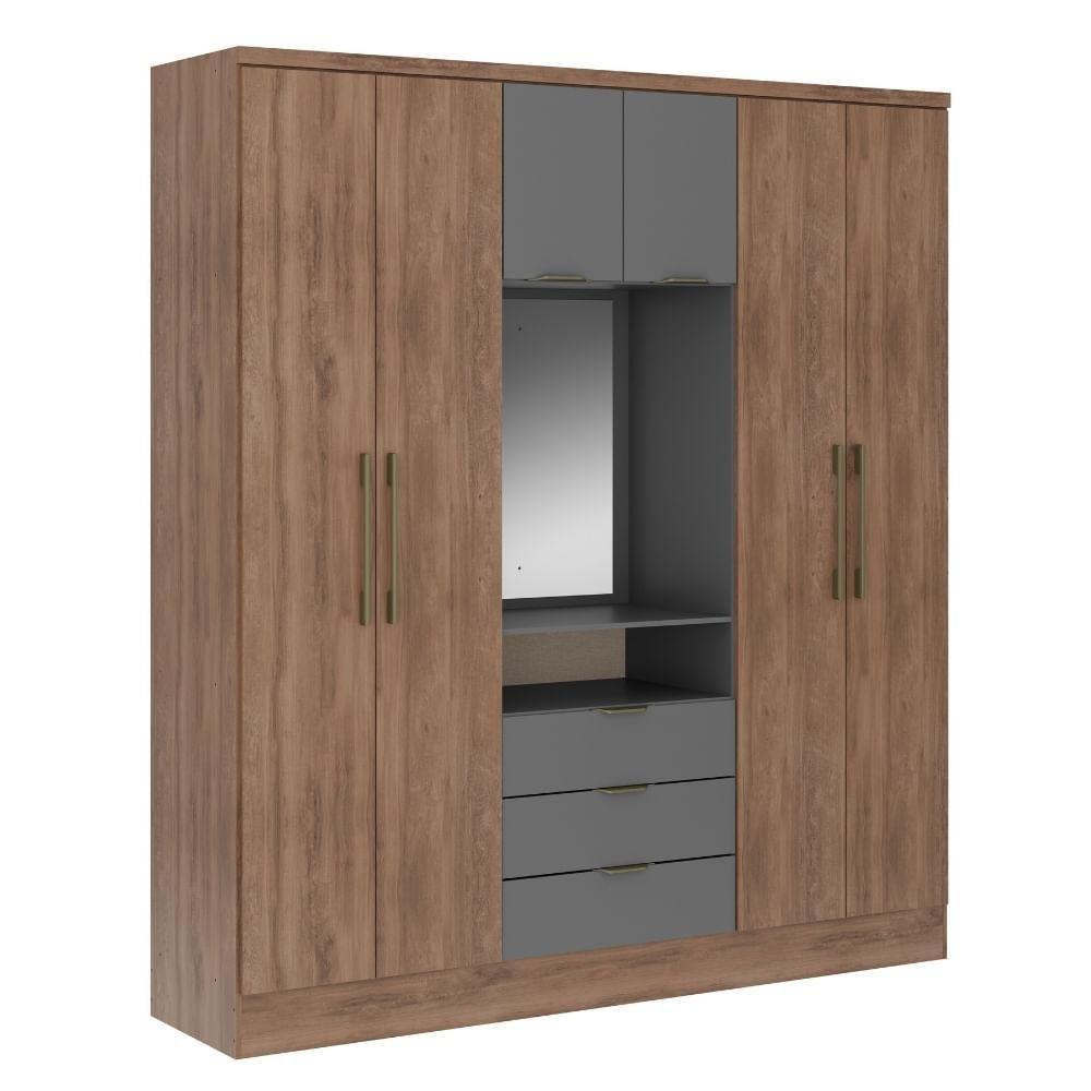 Guarda Roupa Casal Com Espelho 6 Portas Aspen Carraro Freijó C/ Titânio - 2