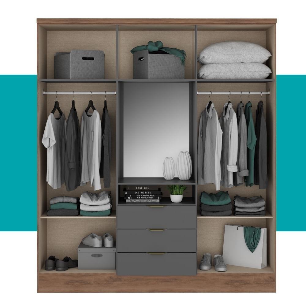 Guarda Roupa Casal Com Espelho 6 Portas Aspen Carraro Freijó C/ Titânio - 3