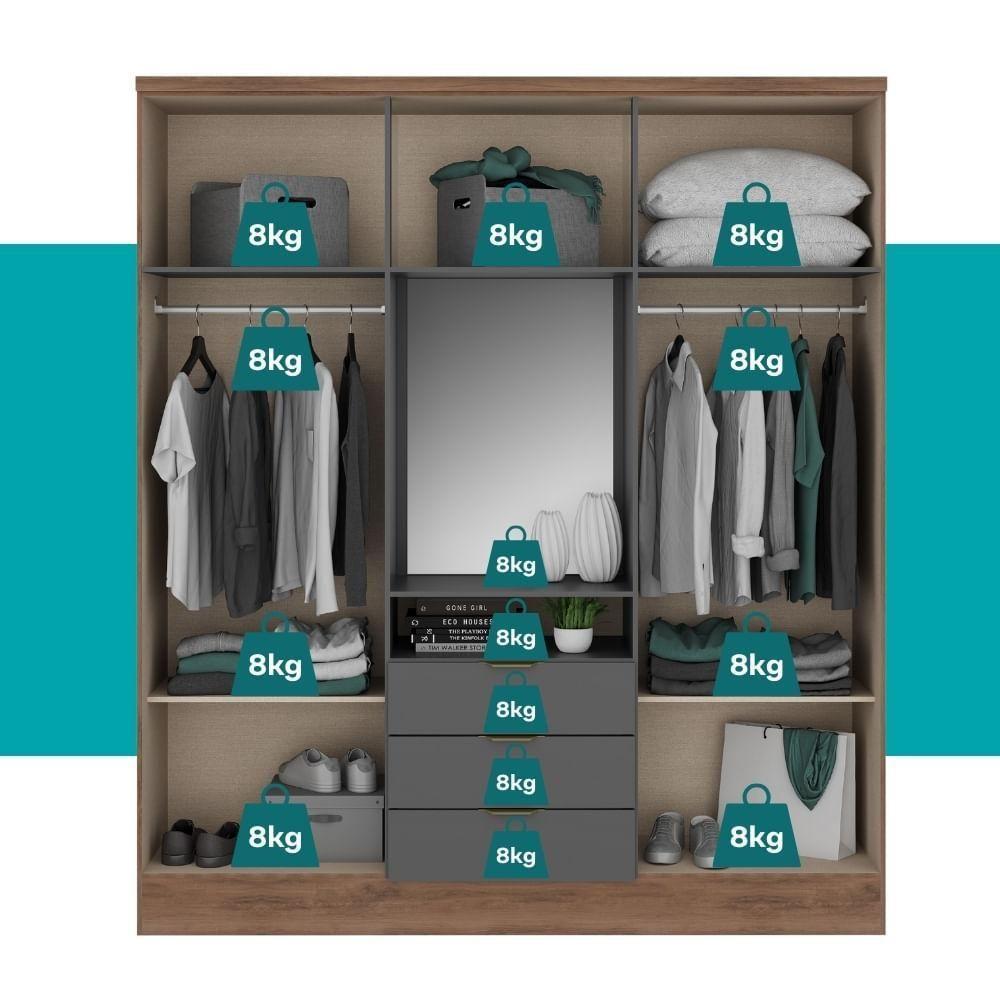 Guarda Roupa Casal Com Espelho 6 Portas Aspen Carraro Freijó C/ Titânio - 4