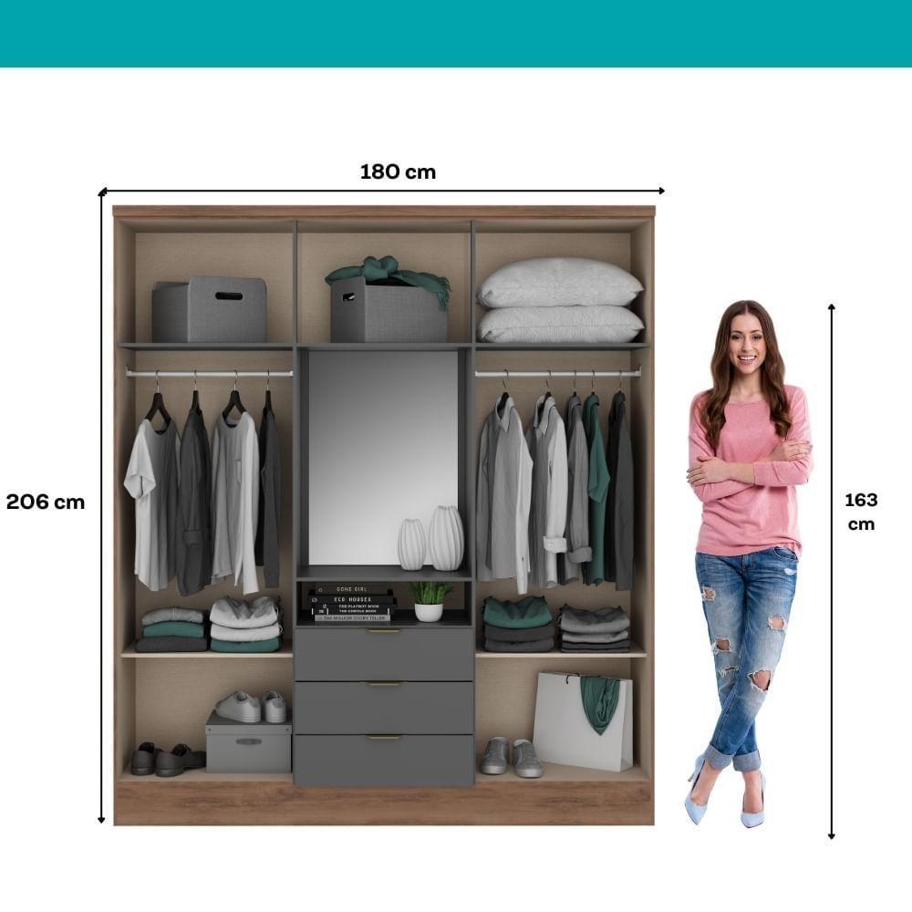 Guarda Roupa Casal Com Espelho 6 Portas Aspen Carraro Freijó C/ Titânio - 5
