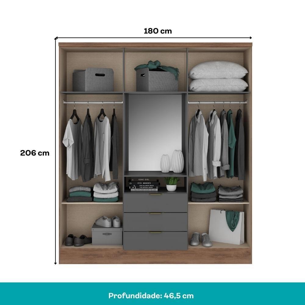 Guarda Roupa Casal Com Espelho 6 Portas Aspen Carraro Freijó C/ Titânio - 6