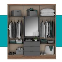 Guarda Roupa Casal Com Espelho 6 Portas Aspen Carraro Freijó C/ Titânio - 3