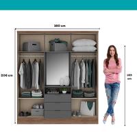 Guarda Roupa Casal Com Espelho 6 Portas Aspen Carraro Freijó C/ Titânio - 5