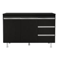 Balcão Gabinete Cozinha Lux 120cm 100% Mdf Com Tampo 02 Portas E 03 Gavetas Preto - Desk Design - 1