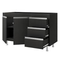 Balcão Gabinete Cozinha Lux 120cm 100% Mdf Com Tampo 02 Portas E 03 Gavetas Preto - Desk Design - 8