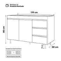 Balcão Gabinete Cozinha Lux 120cm 100% Mdf Com Tampo 02 Portas E 03 Gavetas Preto - Desk Design - 9