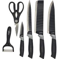 Conjunto Jogo Facas Do Chef Profissional 6 Peças Churrasco Cozinha Peças Aço Inox Cor Preto - 1