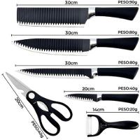 Conjunto Jogo Facas Do Chef Profissional 6 Peças Churrasco Cozinha Peças Aço Inox Cor Preto - 3