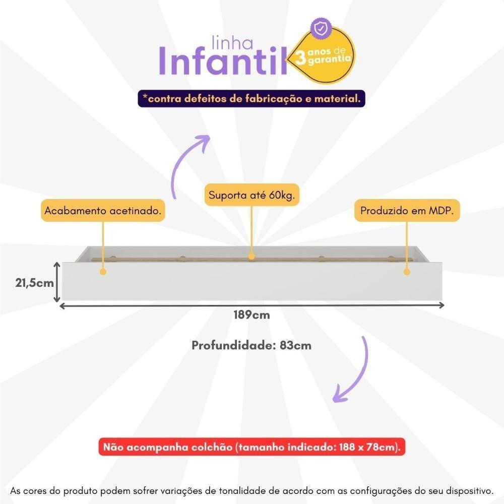 Cama Auxiliar Para Colchão 78x188cm Cocadinha Multimóveis Bb354 Branco Branco - 6