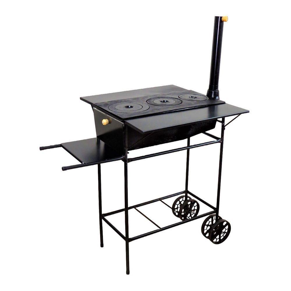 Fogão A Lenha E Churrasqueira Chapa 03 Furos 90X80X65Cm - 1