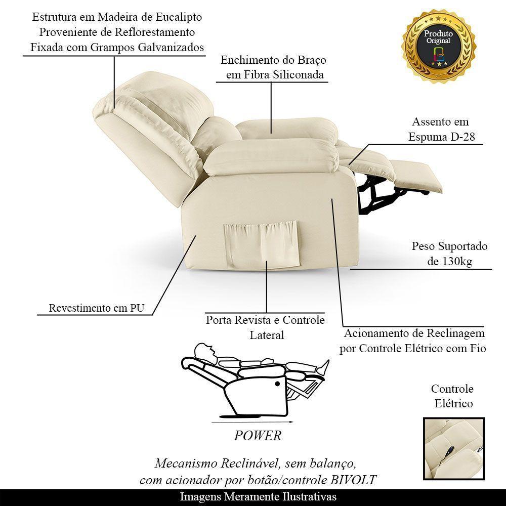 Poltrona Do Papai Reclinável Melim Controle Power Elétrico Sintético Pu Fh1 - D'rossi Cor Bege - 8
