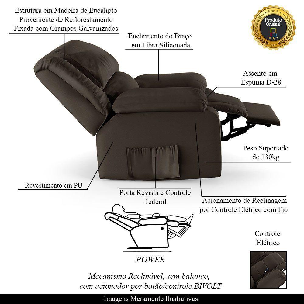 Poltrona Do Papai Reclinável Melim Controle Power Elétrico Sintético Pu Fh1 - D'rossi Cor Marrom - 8