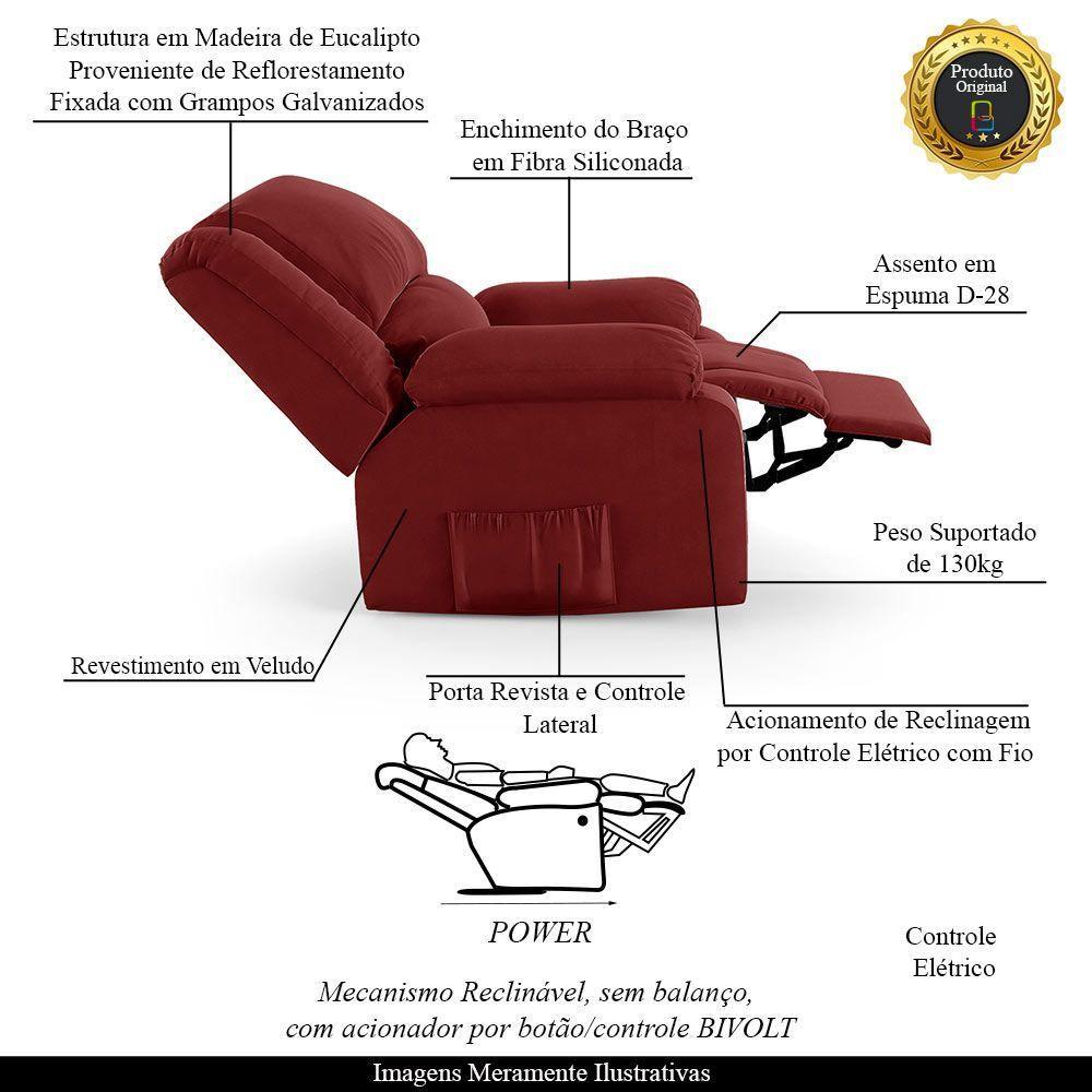 Poltrona Do Papai Reclinável Melim Controle Power Elétrico Veludo Fh1 - D'rossi Cor Vermelho - 8