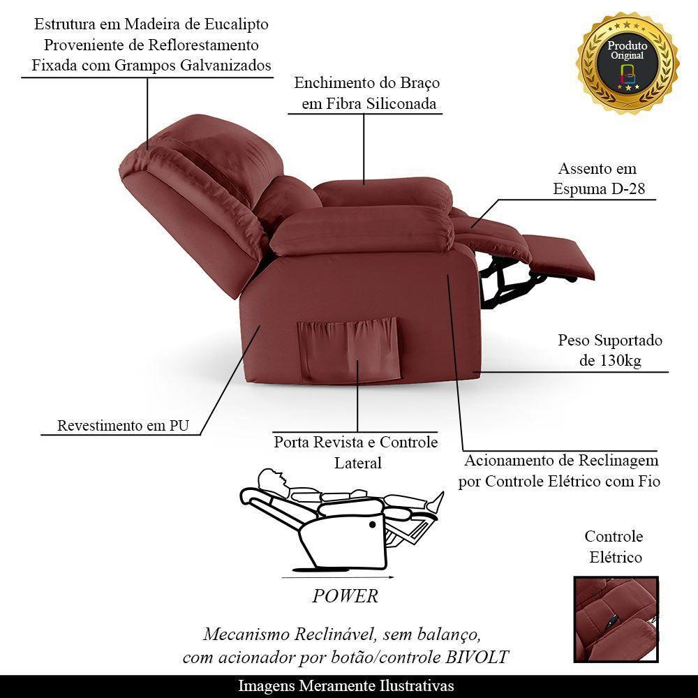 Poltrona Do Papai Reclinável Melim Controle Power Elétrico Sintético Pu Fh1 - D'rossi Cor Vermelho - 8