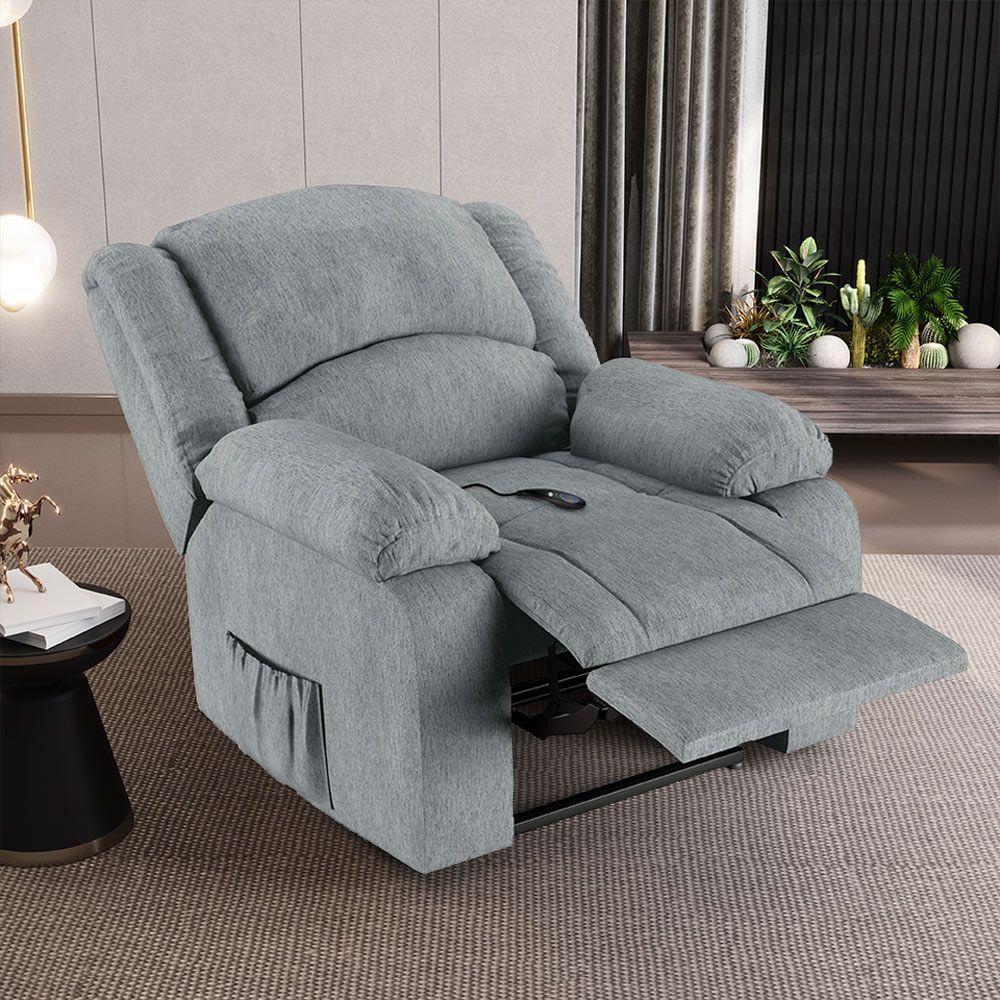 Poltrona Do Papai Reclinável Melim Controle Power Elétrico Linho Fh1 - D'rossi Cor Cinza - 7