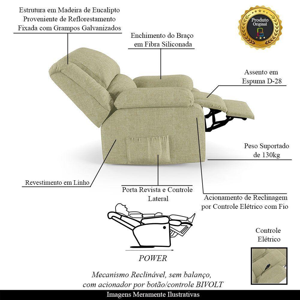 Poltrona Do Papai Reclinável Melim Controle Power Elétrico Linho Bege Fh1 - D'rossi - 8