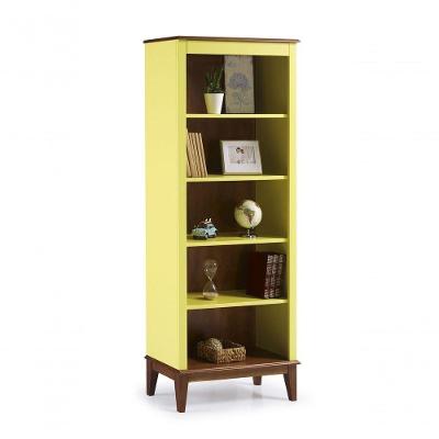 Estante De Madeira Maciça 4 Prateleiras Amarelo Lemon - Fundo Amêndoa