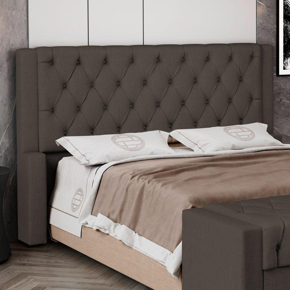 Cabeceira Atena Para Cama Box Queen Size 160cm Capitonê Com Frame Linho Cacau - Desk Design - 6