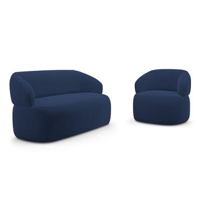 Kit Poltrona Giratória E Sofá Orgânico Living Glee 03 Lugares 170cm Veludo Azul Marinho Desk Design