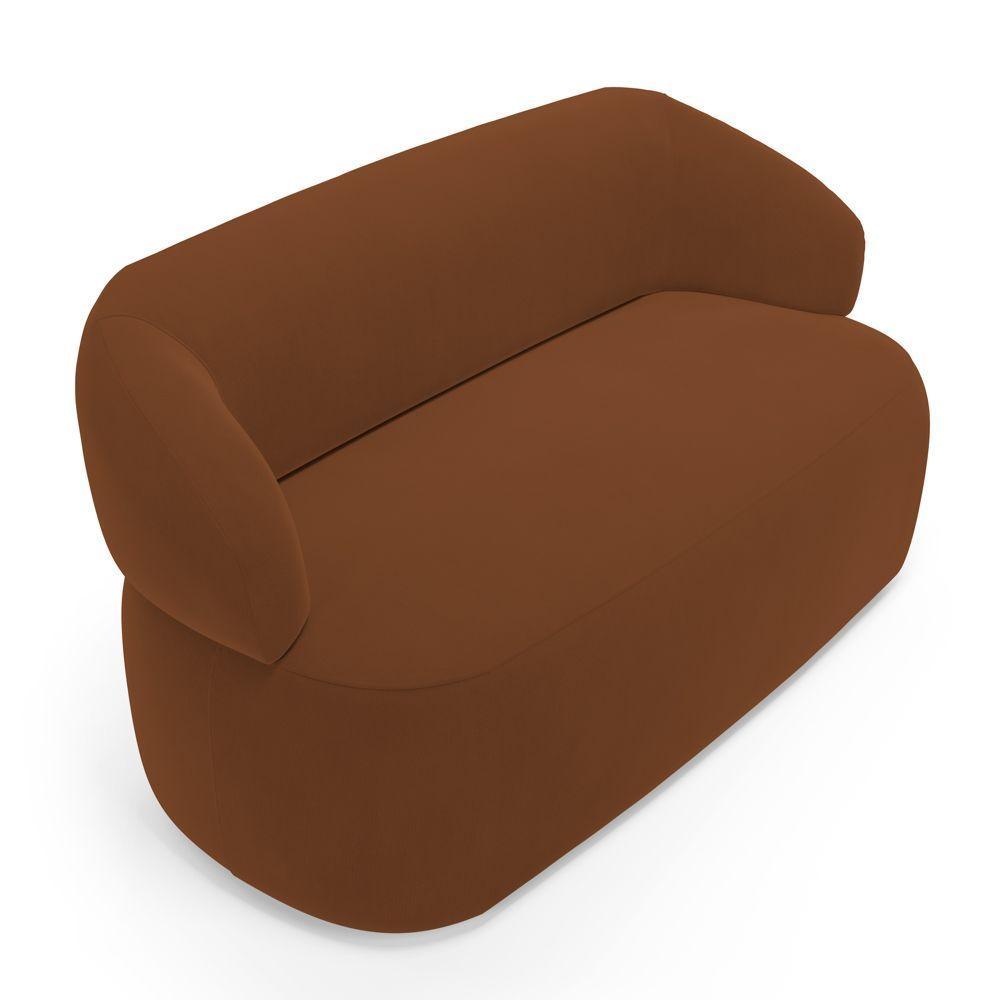 Kit Poltrona Giratória E Sofá Orgânico Living Glee 03 Lugares 170cm Veludo Terracota - Desk Design - 3