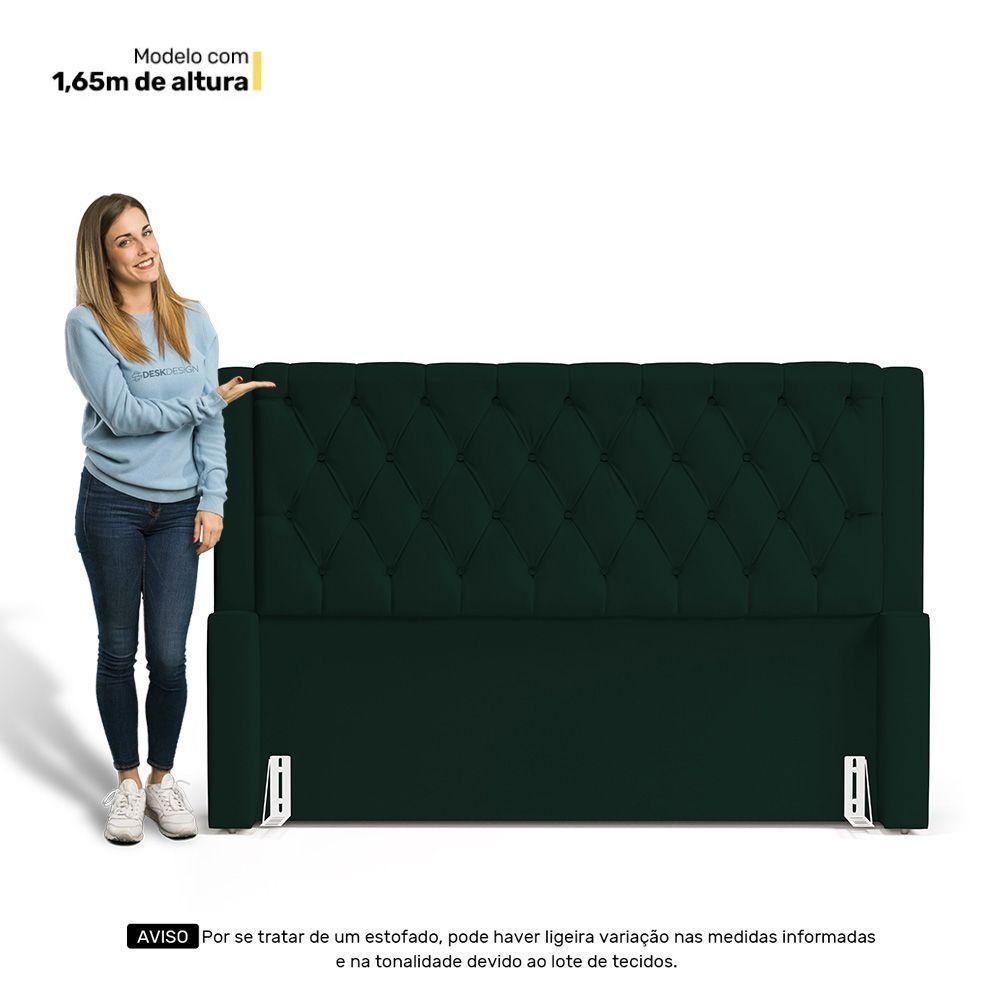 Cabeceira E Calçadeira Báu Queen Size Atena 160cm Capitonê Veludo Verde Escuro - Desk Design - 3