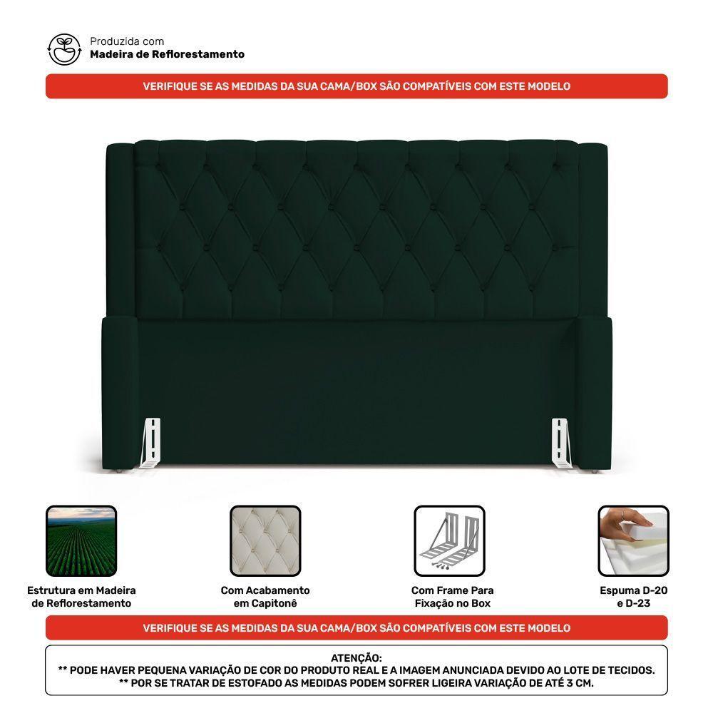Cabeceira E Calçadeira Báu Queen Size Atena 160cm Capitonê Veludo Verde Escuro - Desk Design - 8