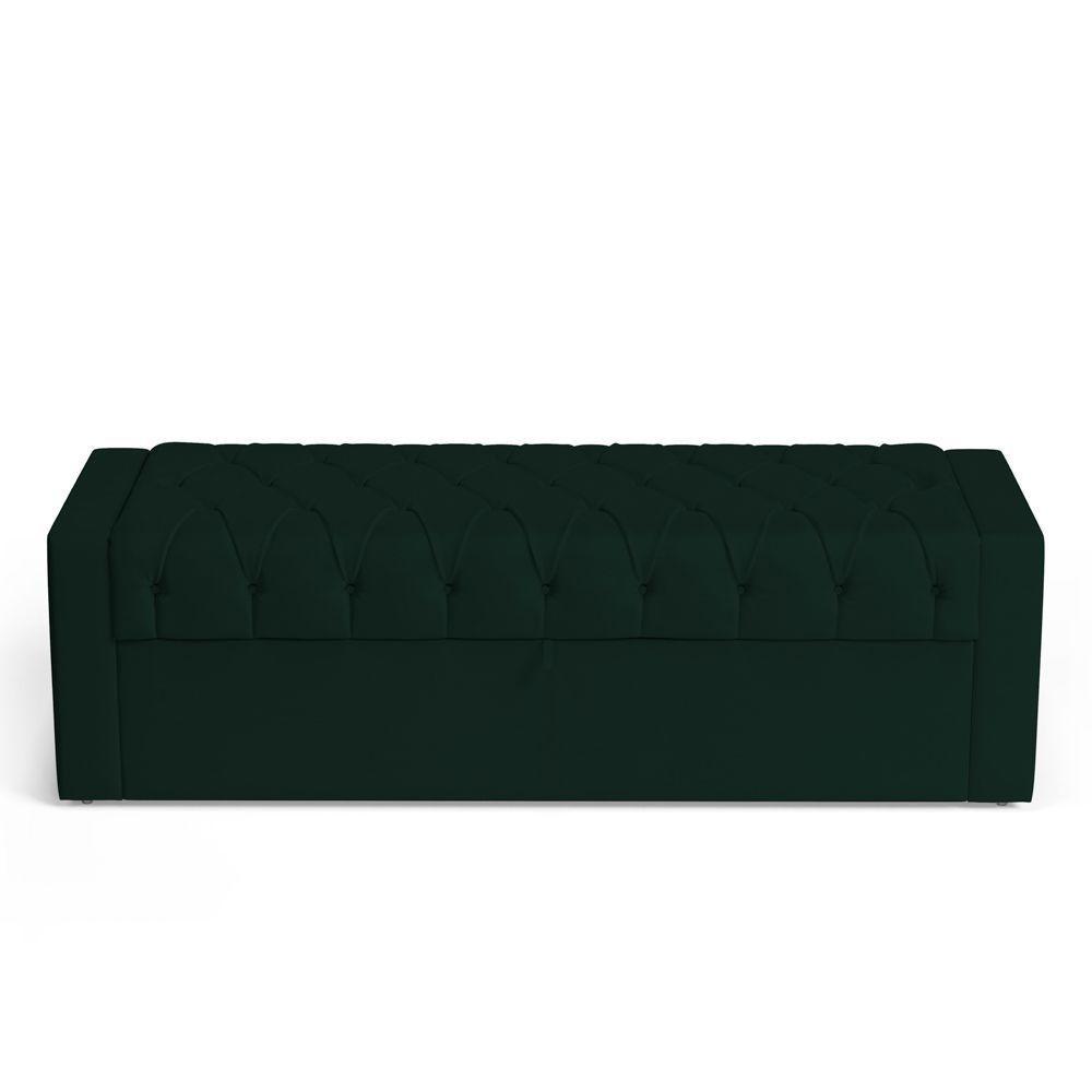 Cabeceira E Calçadeira Báu King Size Atena 195cm Capitonê Veludo Verde Escuro - Desk Design - 6