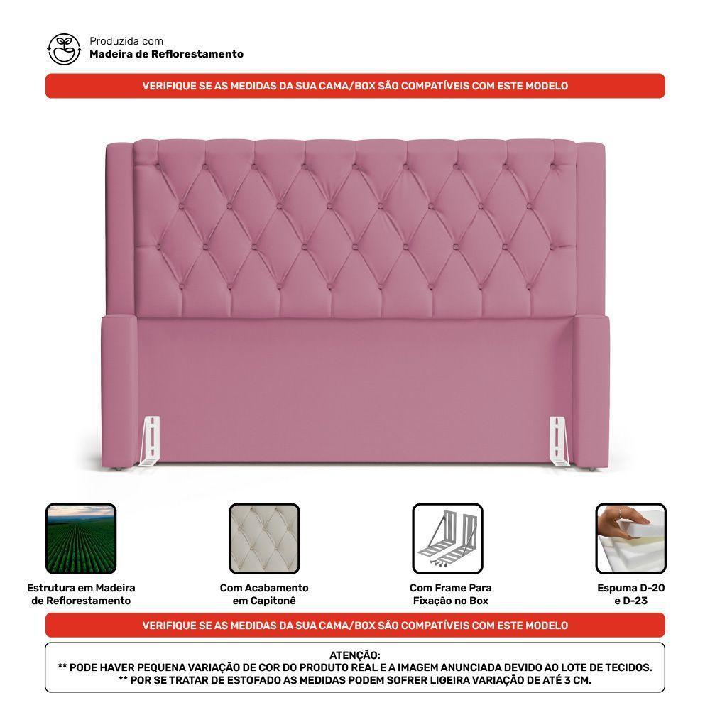 Cabeceira E Calçadeira Báu King Size Atena 195cm Capitonê Suede Rosa - Desk Design - 2