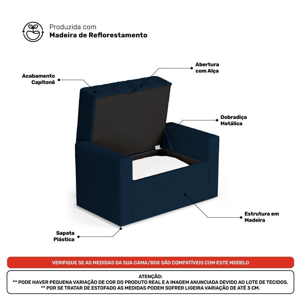 Cabeceira E Calçadeira Báu Solteiro Atena 90cm Capitonê Veludo Azul Marinho - Desk Design - 5