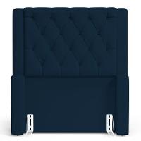 Cabeceira E Calçadeira Báu Solteiro Atena 90cm Capitonê Veludo Azul Marinho - Desk Design