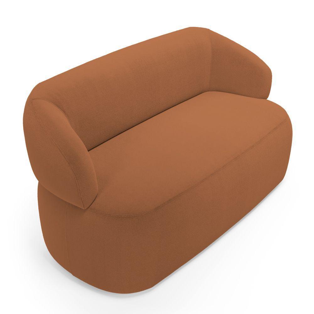 Kit Poltrona Giratória E Sofá Orgânico Living Glee 03 Lugares 170cm Bouclê Terracota - Desk Design - 4