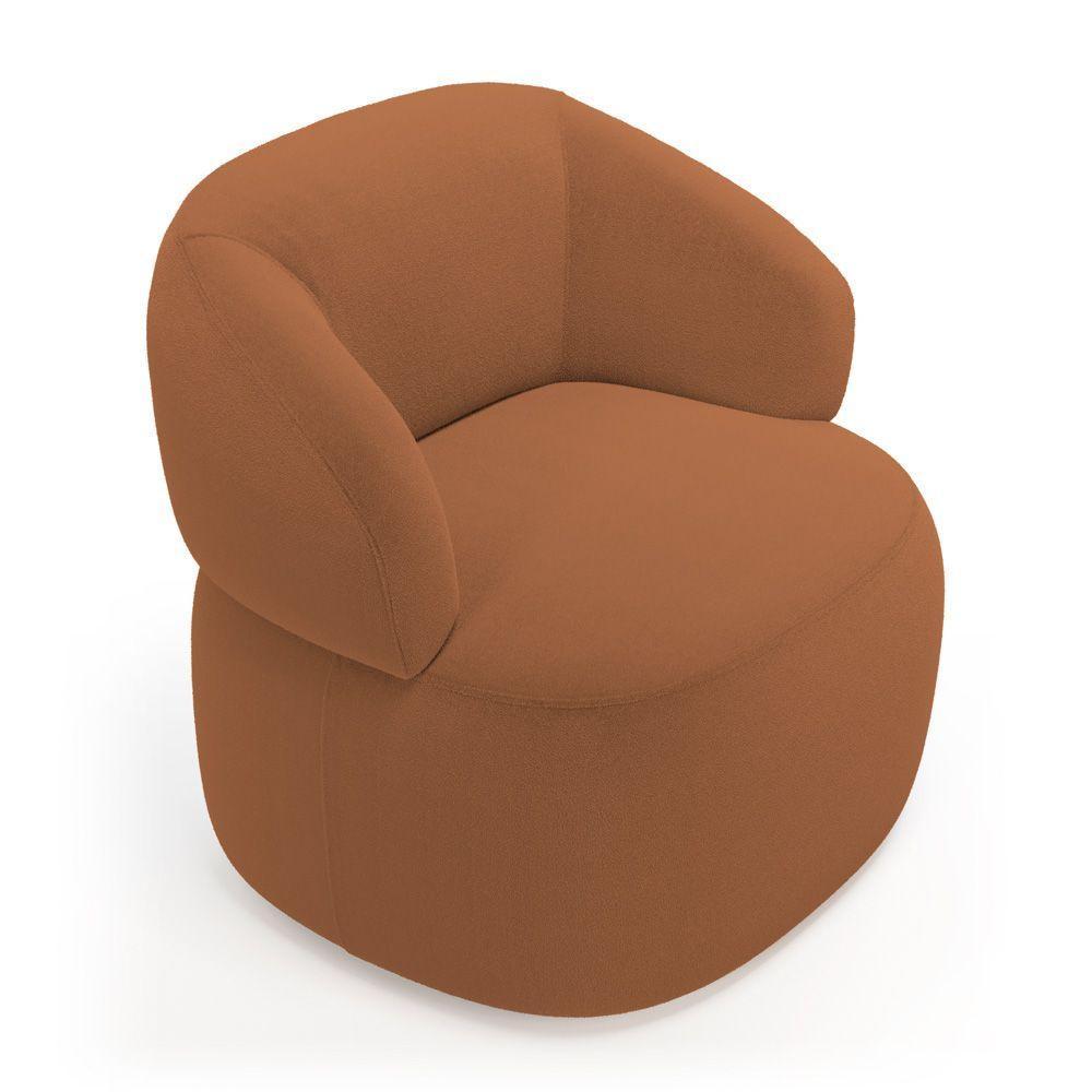 Kit Poltrona Giratória E Sofá Orgânico Living Glee 03 Lugares 170cm Bouclê Terracota - Desk Design - 5
