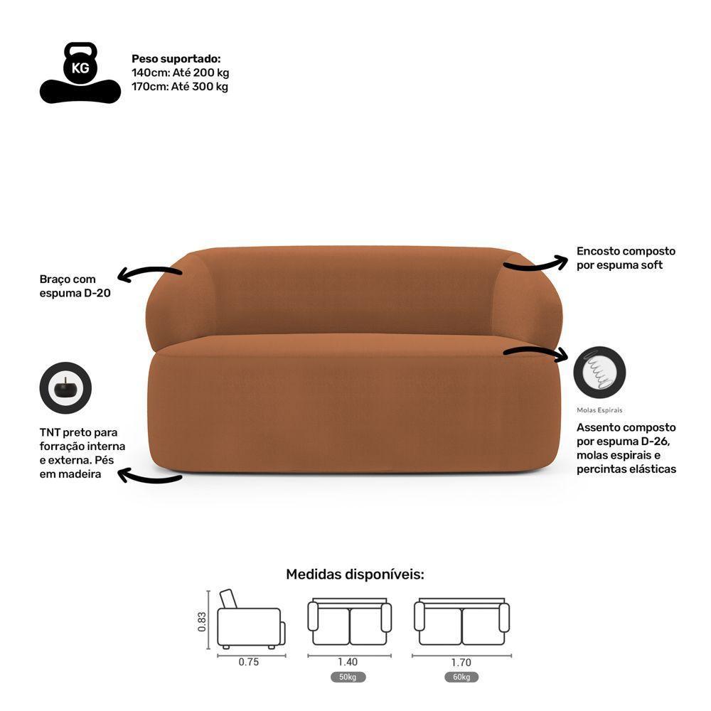 Kit Poltrona Giratória E Sofá Orgânico Living Glee 03 Lugares 170cm Bouclê Terracota - Desk Design - 7